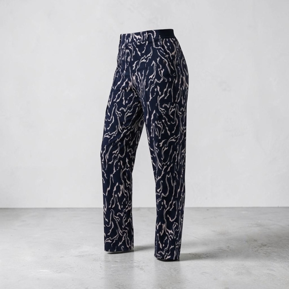 Athleta Cargo Pants Women 10T Navy Vienna Abstract Print Straight Leg Tall